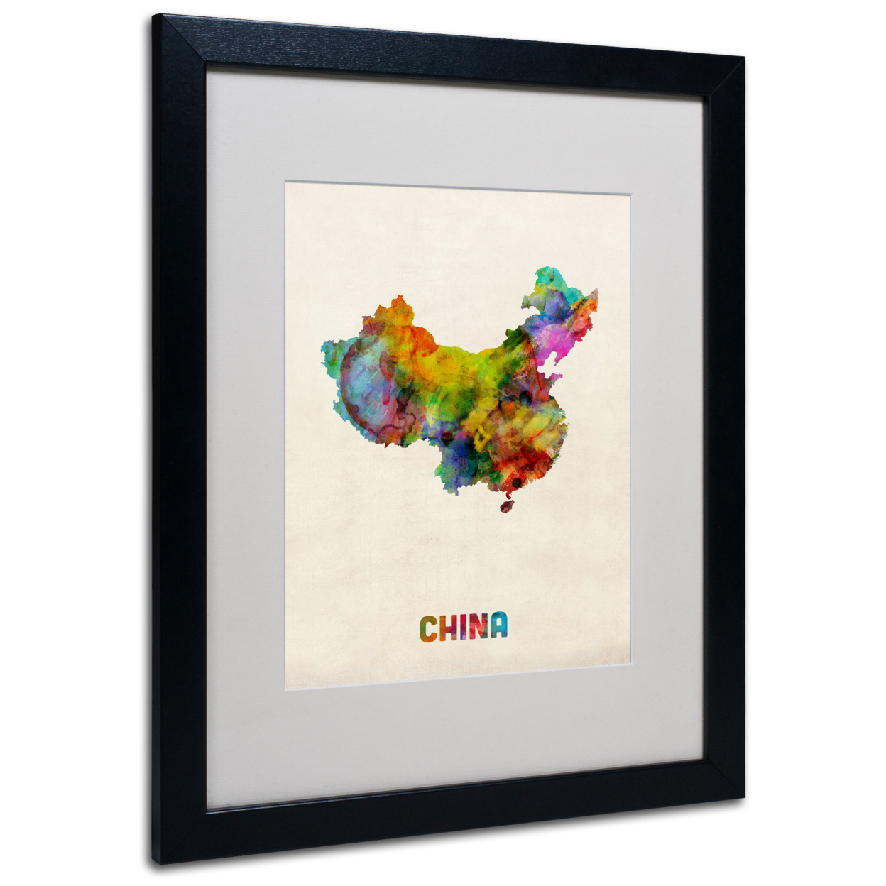 Michael Tompsett 'China Watercolor Map' Black Wooden Framed Art 18 X 22 Inches