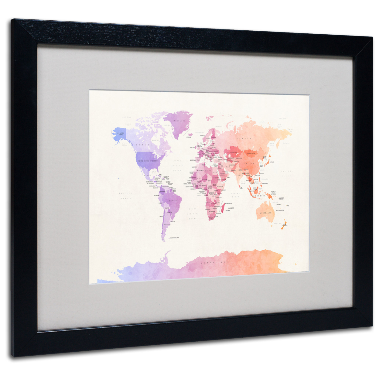 Michael Tompsett 'Poltical Watercolor Map' Black Wooden Framed Art 18 X 22 Inches