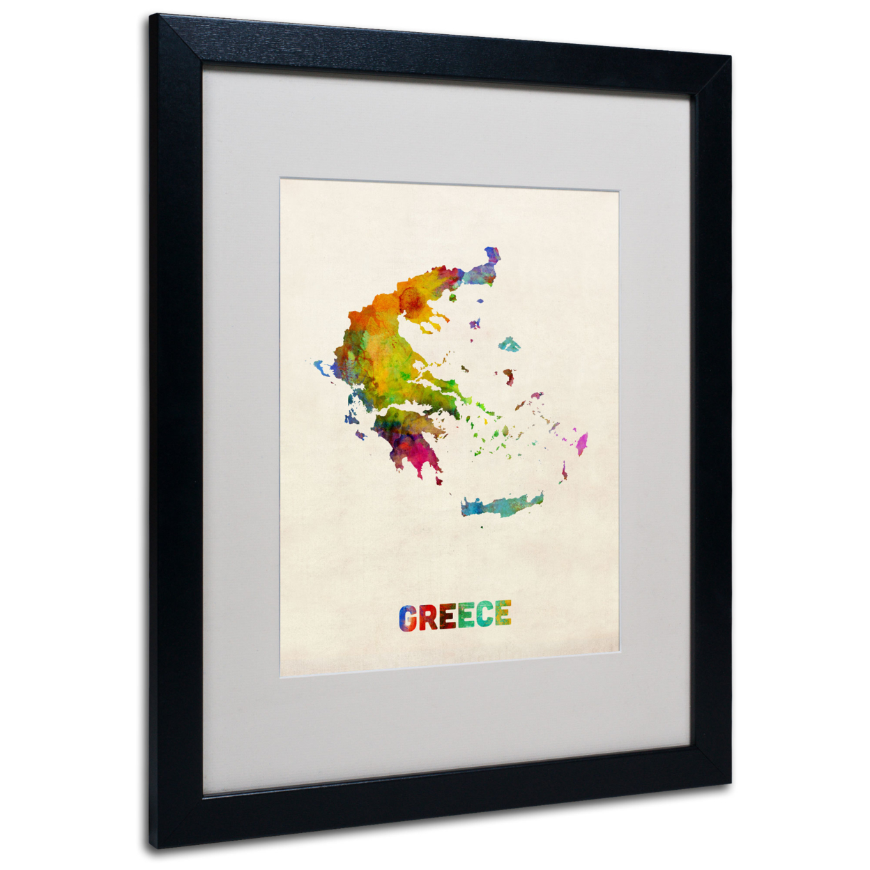 Michael Tompsett 'Greece Watercolor Map' Black Wooden Framed Art 18 X 22 Inches