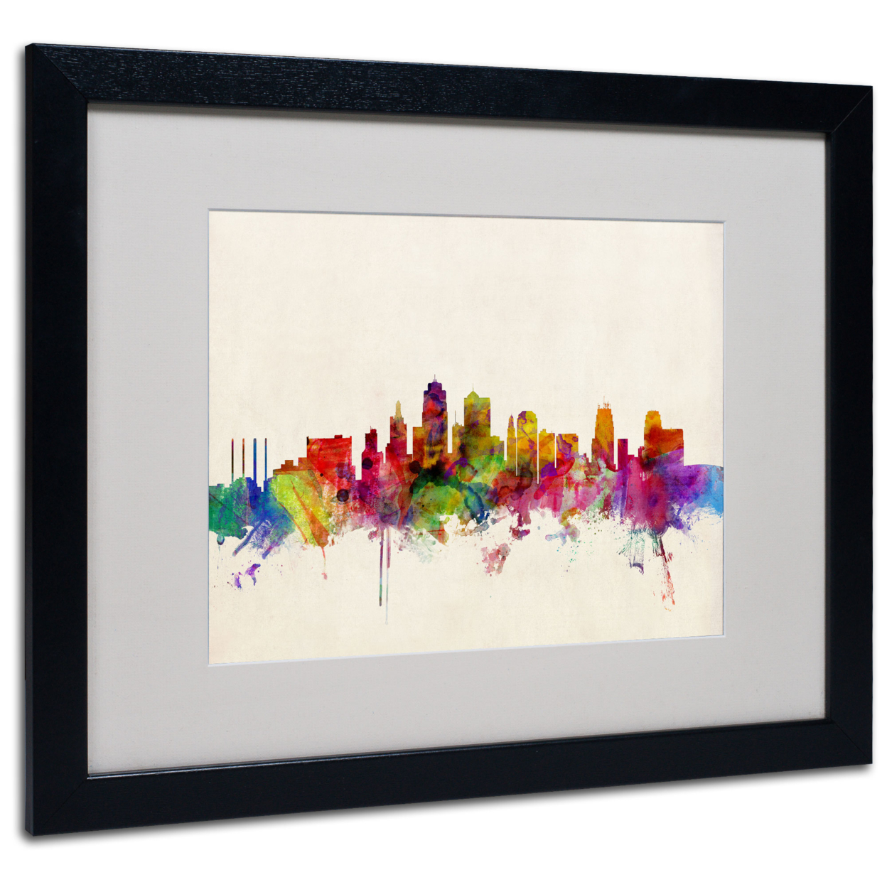 Michael Tompsett 'Kansas City Skyline' Black Wooden Framed Art 18 X 22 Inches