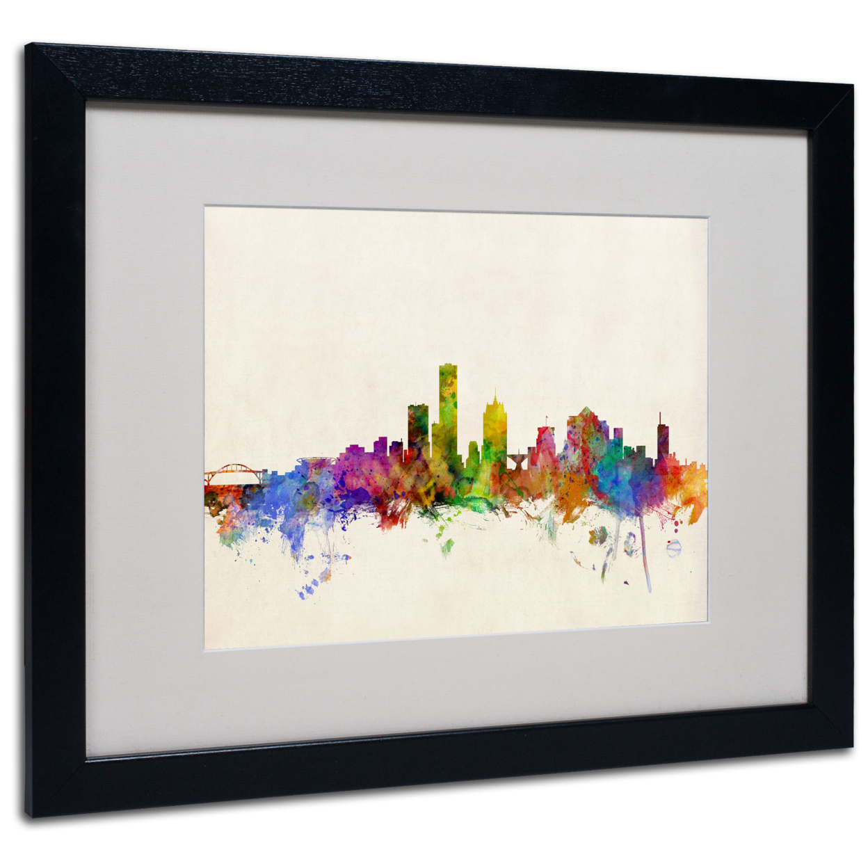 Michael Tompsett 'Milwaukee Skyline' Black Wooden Framed Art 18 X 22 Inches