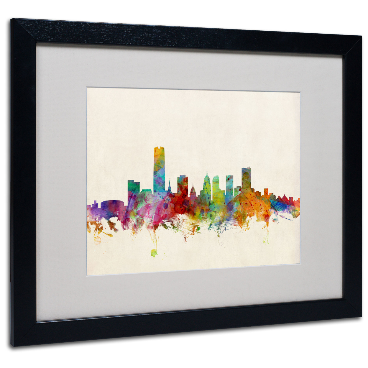 Michael Tompsett 'Oklahoma City Skyline' Black Wooden Framed Art 18 X 22 Inches