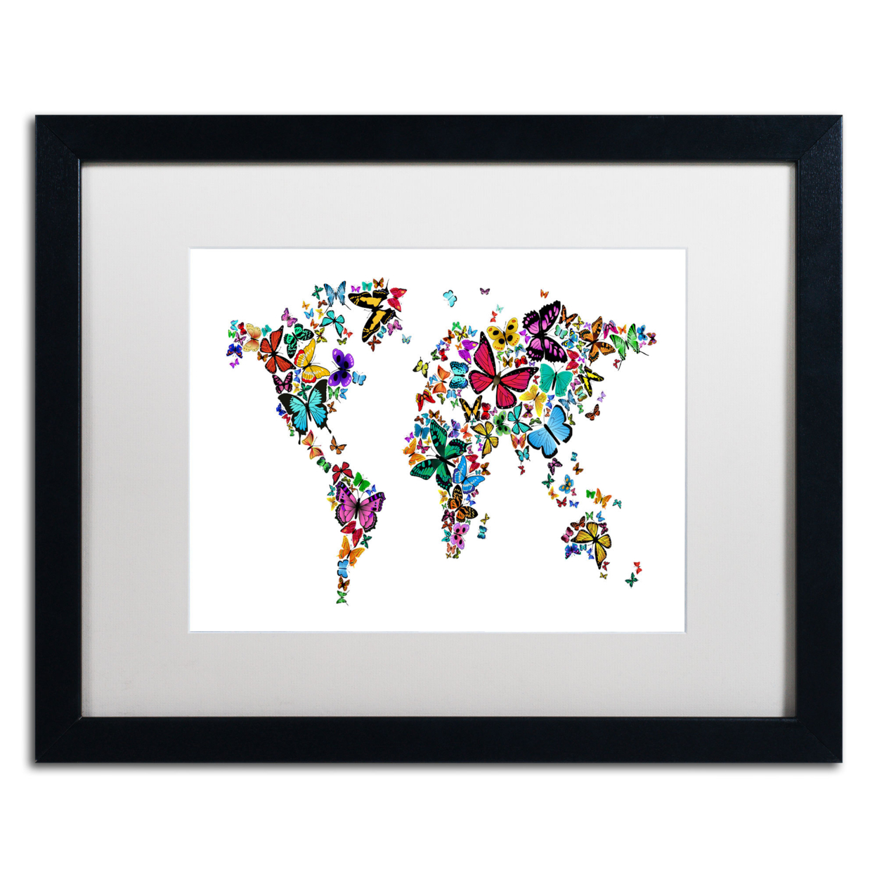 Michael Tompsett 'Butterflies Map Of The World' Black Wooden Framed Art 18 X 22 Inches