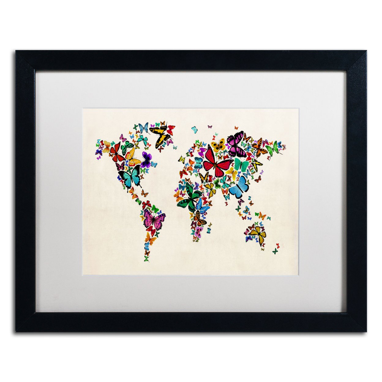 Michael Tompsett 'Butterflies Map Of The World II' Black Wooden Framed Art 18 X 22 Inches