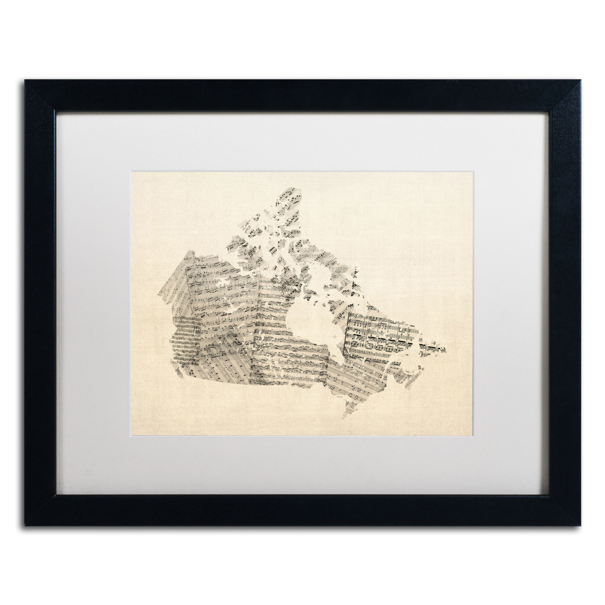 Michael Tompsett 'Old Sheet Music Map Of Canada' Black Wooden Framed Art 18 X 22 Inches