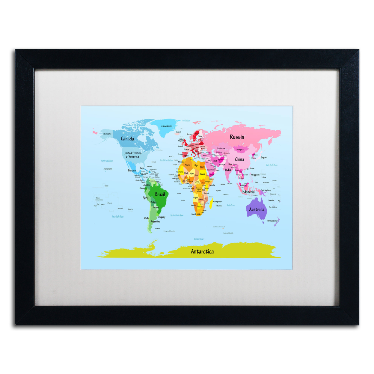 Michael Tompsett 'World Map For Kids' Black Wooden Framed Art 18 X 22 Inches