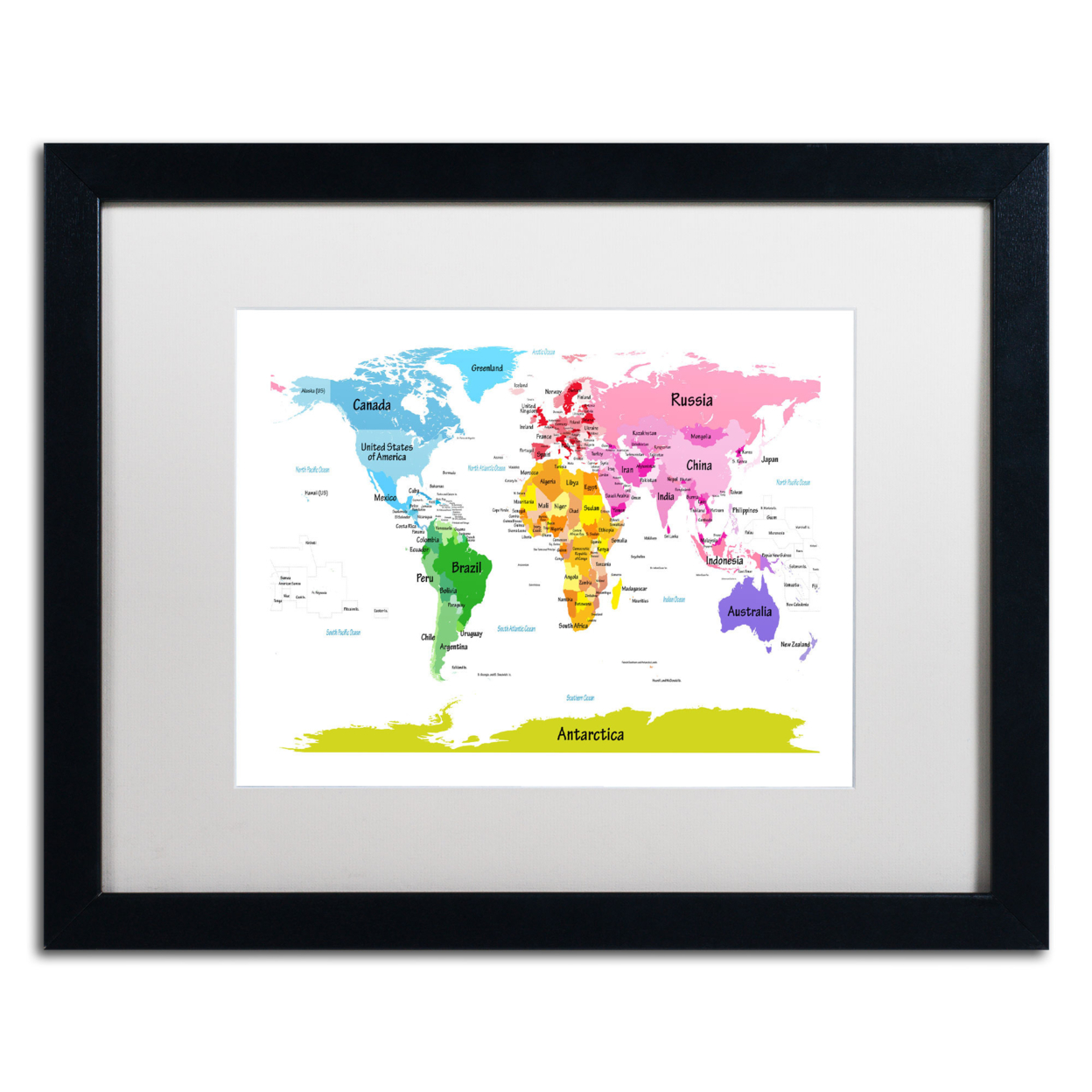 Michael Tompsett 'World Map For Kids II' Black Wooden Framed Art 18 X 22 Inches