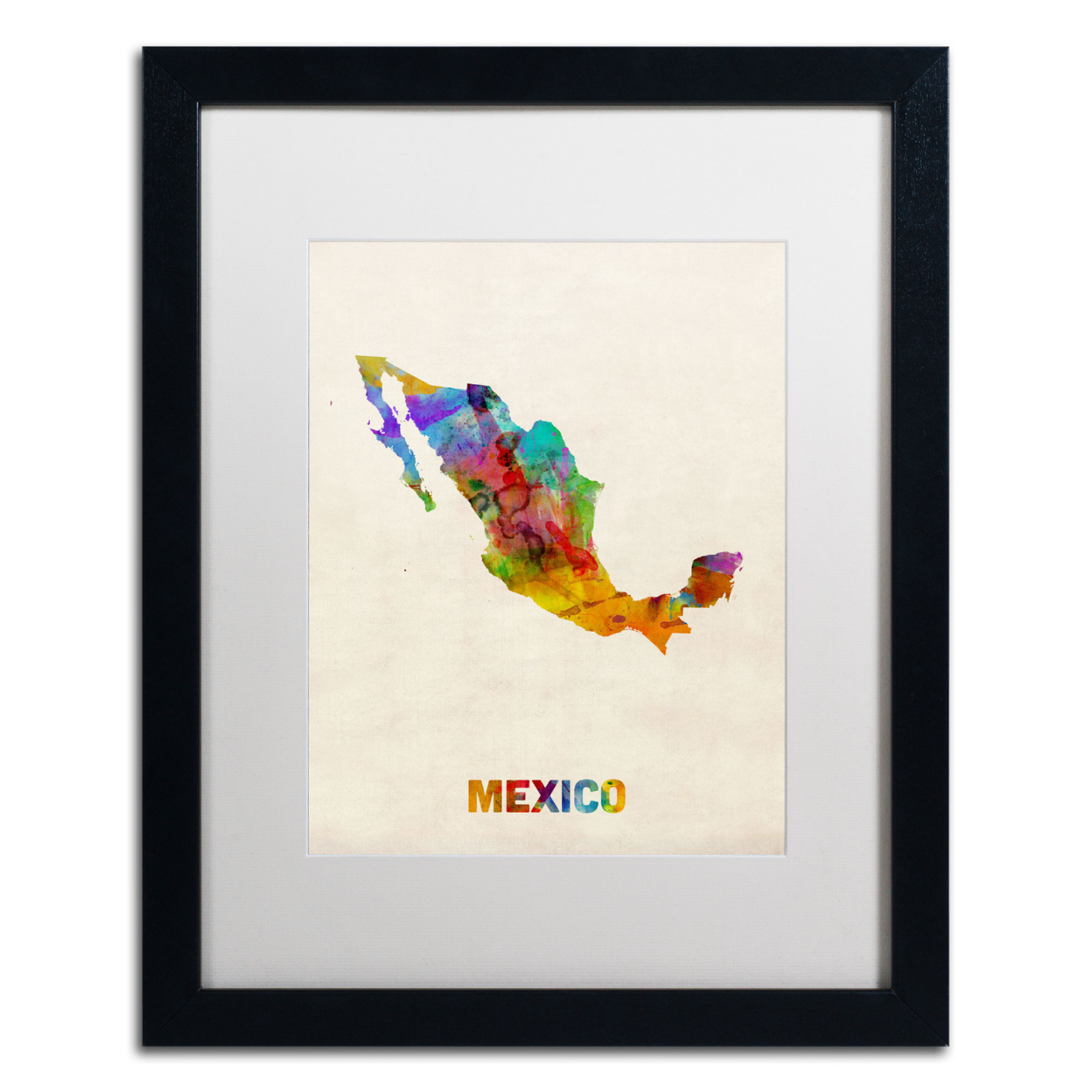 Michael Tompsett 'Mexico Watercolor Map' Black Wooden Framed Art 18 X 22 Inches