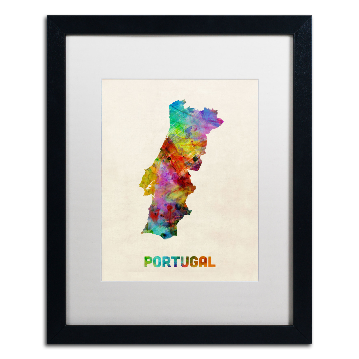 Michael Tompsett 'Portugal Watercolor Map' Black Wooden Framed Art 18 X 22 Inches