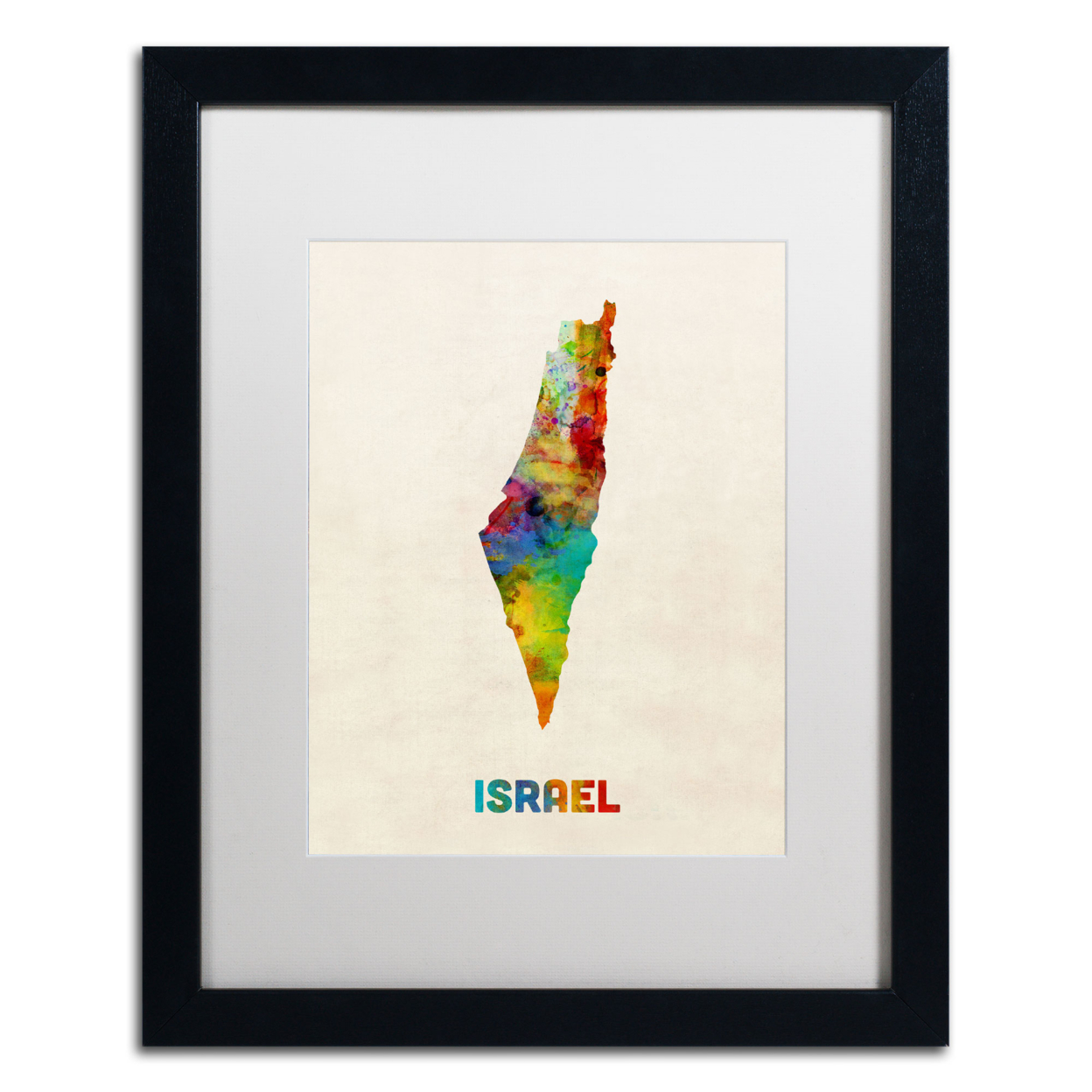 Michael Tompsett 'Israel Watercolor Map' Black Wooden Framed Art 18 X 22 Inches