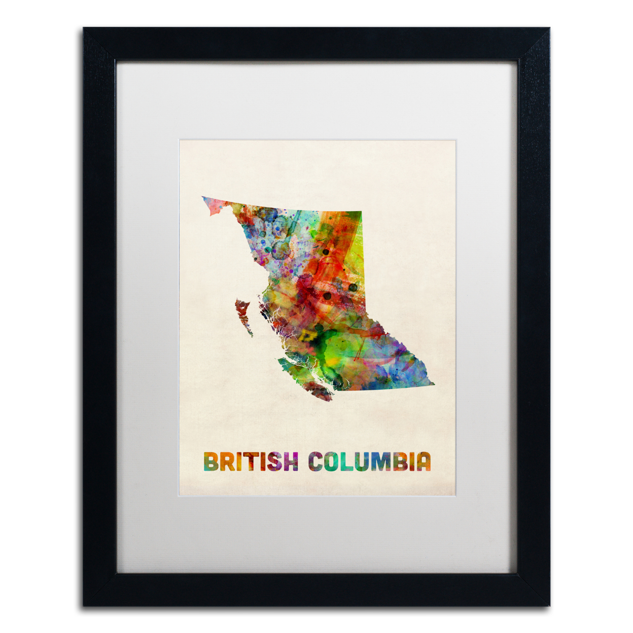 Michael Tompsett 'British Columbia Watercolor Map' Black Wooden Framed Art 18 X 22 Inches