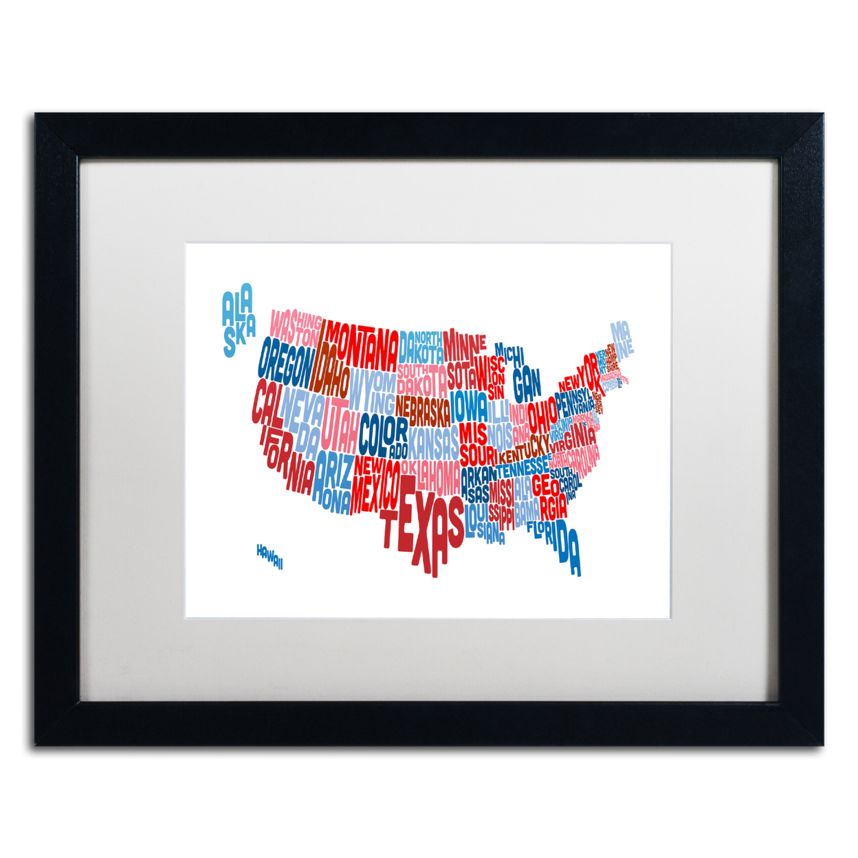 Michael Tompsett 'United States Typography Text Map' Black Wooden Framed Art 18 X 22 Inches