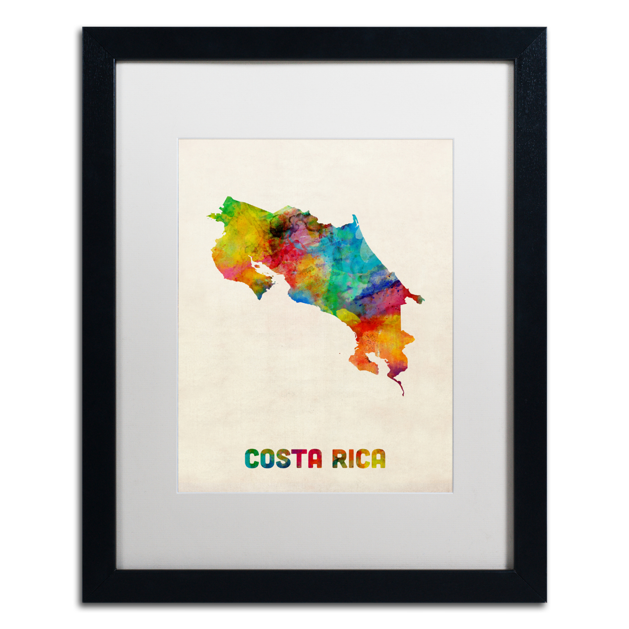 Michael Tompsett 'Costa Rica Watercolor Map' Black Wooden Framed Art 18 X 22 Inches