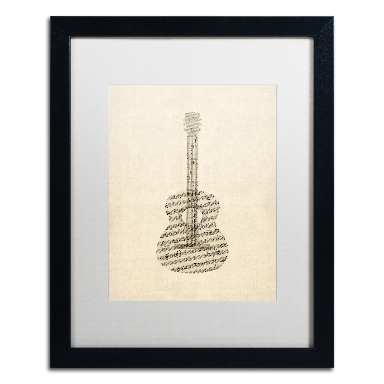 Michael Tompsett 'Acoustic Guitar Old Sheet Music' Black Wooden Framed Art 18 X 22 Inches