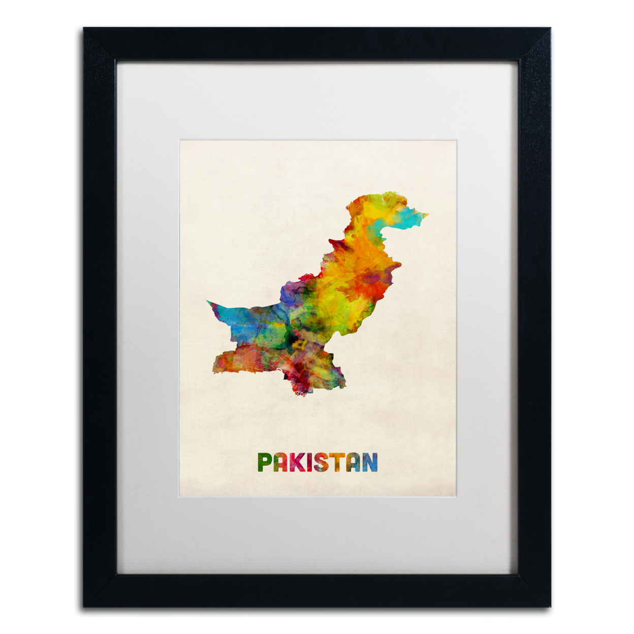 Michael Tompsett 'Pakistan Watercolor Map' Black Wooden Framed Art 18 X 22 Inches