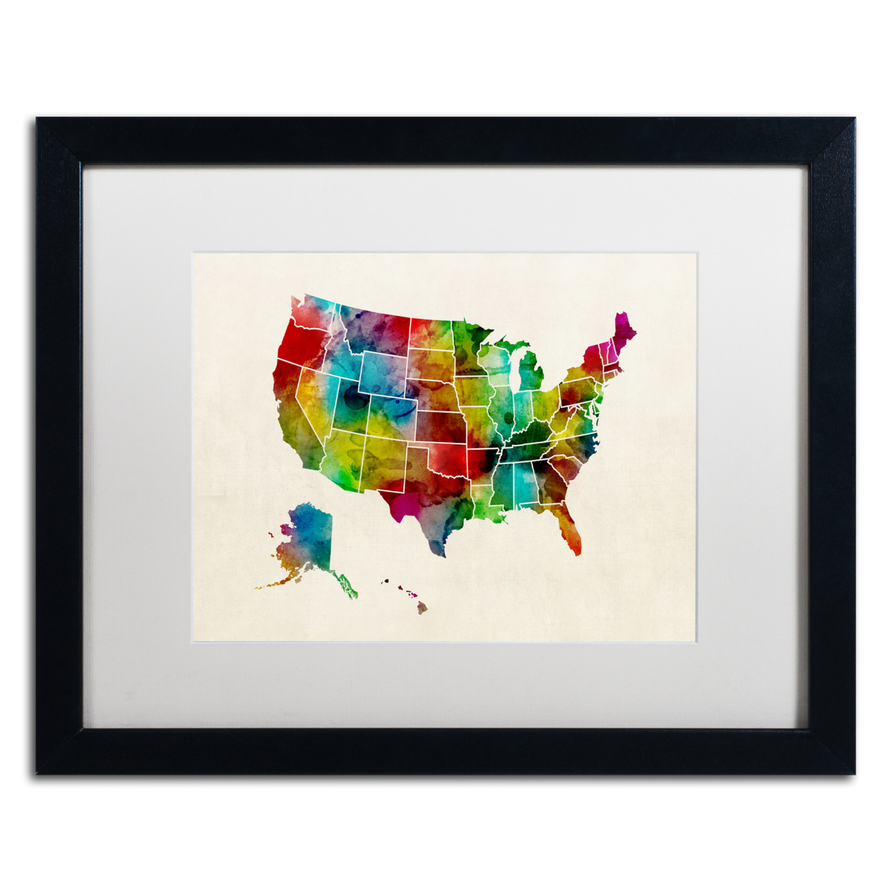 Michael Tompsett 'United States Watercolor Map 2' Black Wooden Framed Art 18 X 22 Inches