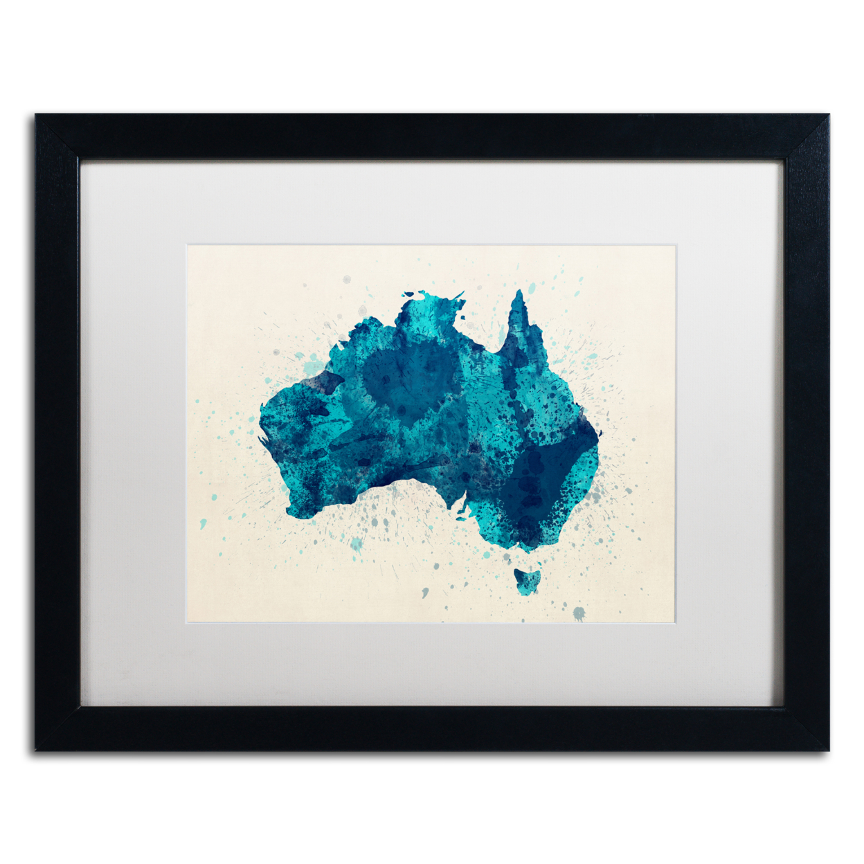 Michael Tompsett 'Australia Paint Splashes Map 2' Black Wooden Framed Art 18 X 22 Inches