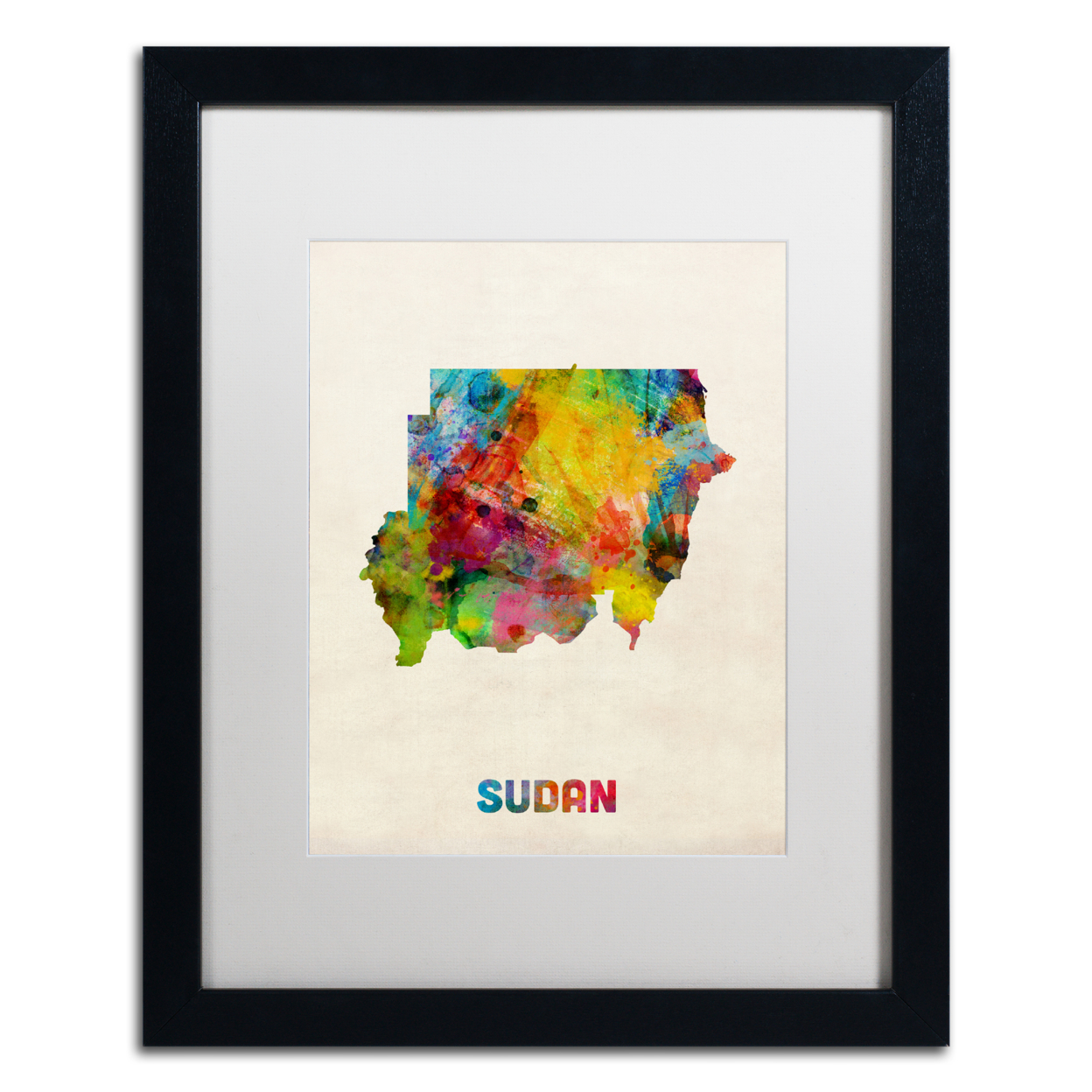 Michael Tompsett 'Sudan Watercolor Map' Black Wooden Framed Art 18 X 22 Inches