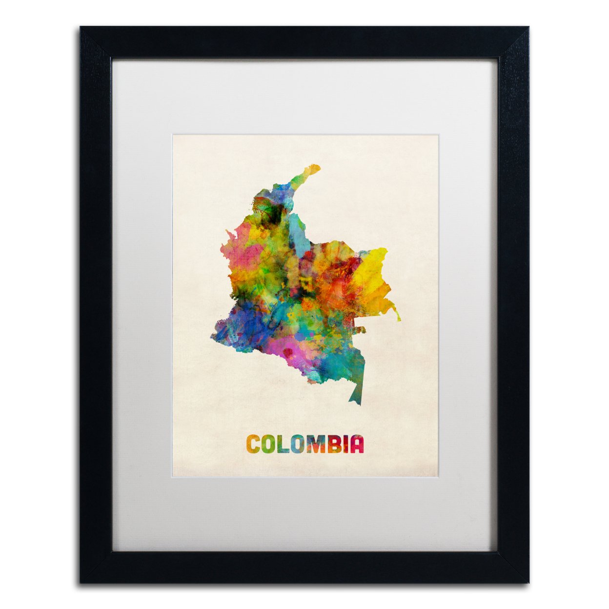 Michael Tompsett 'Colombia Watercolor Map' Black Wooden Framed Art 18 X 22 Inches