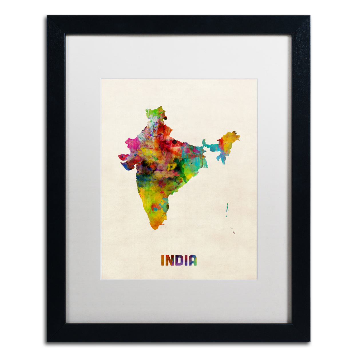 Michael Tompsett 'India Watercolor Map' Black Wooden Framed Art 18 X 22 Inches