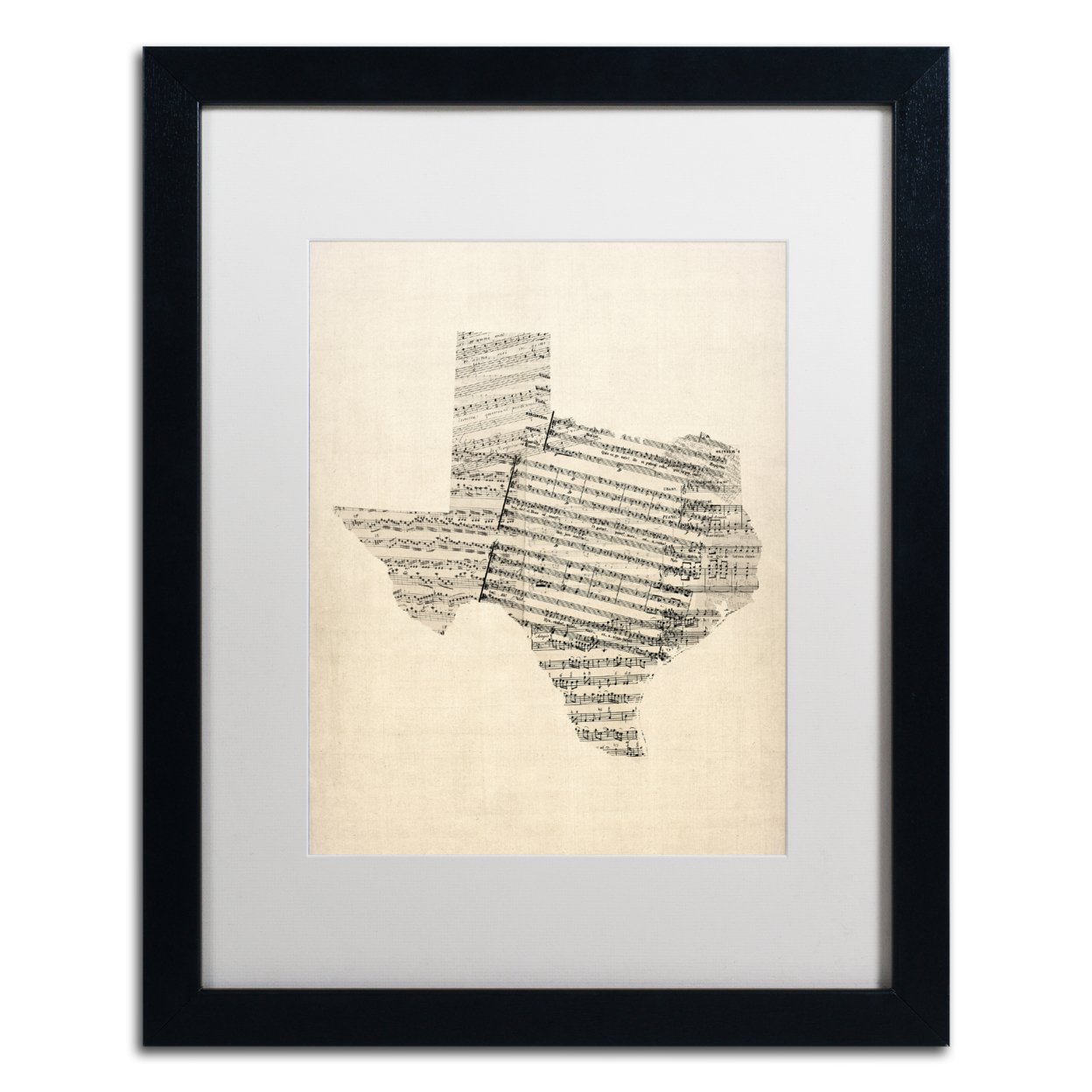 Michael Tompsett 'Old Sheet Music Map Of Texas' Black Wooden Framed Art 18 X 22 Inches