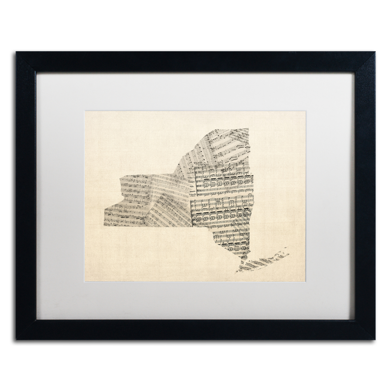 Michael Tompsett 'Old Sheet Music Map Of New York' Black Wooden Framed Art 18 X 22 Inches
