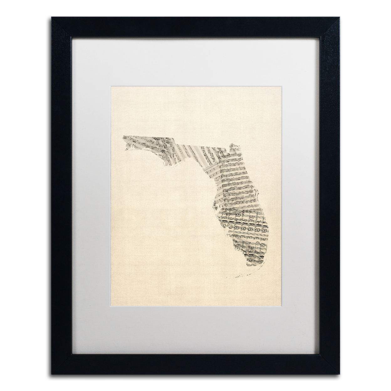 Michael Tompsett 'Old Sheet Music Map Of Florida' Black Wooden Framed Art 18 X 22 Inches