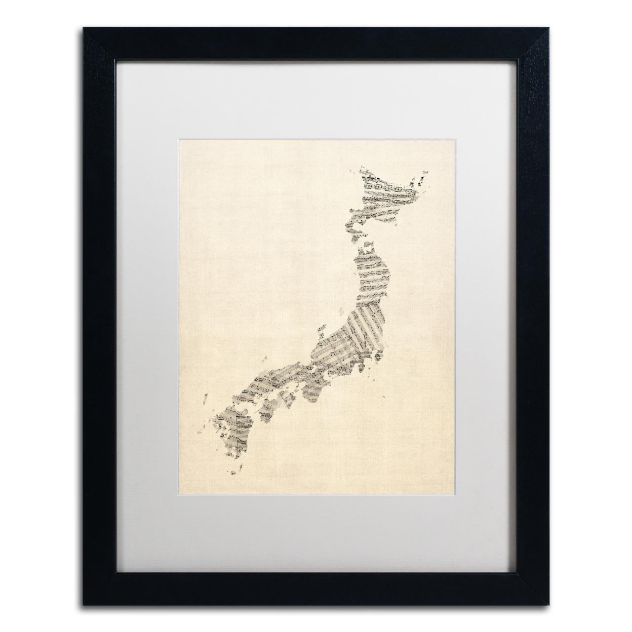 Michael Tompsett 'Old Sheet Music Map Of Japan' Black Wooden Framed Art 18 X 22 Inches