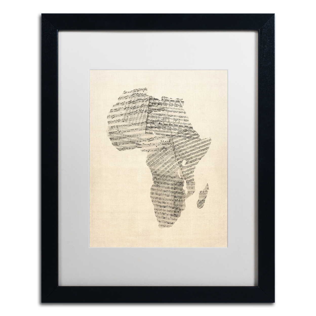 Michael Tompsett 'Old Sheet Music Map Of Africa' Black Wooden Framed Art 18 X 22 Inches