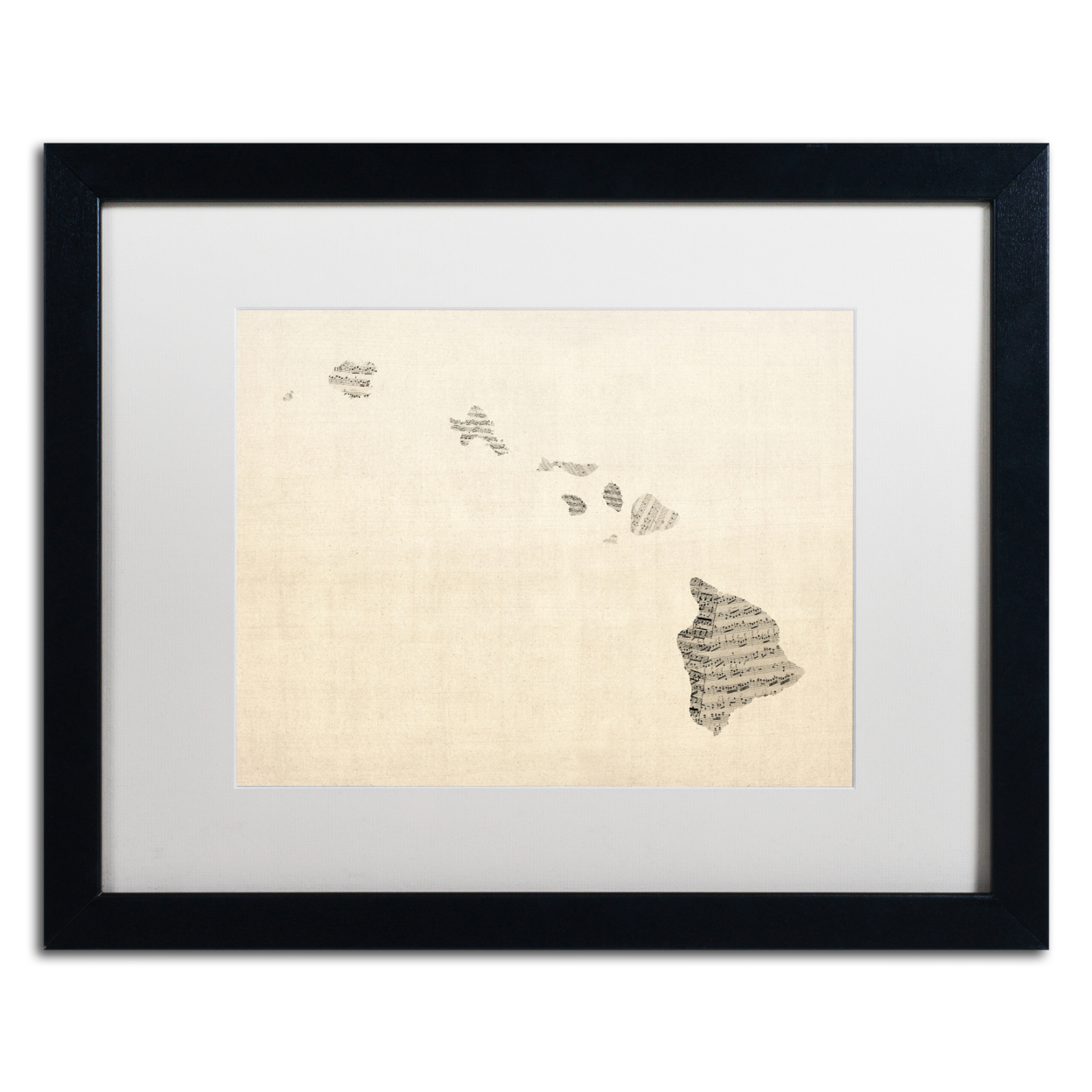 Michael Tompsett 'Old Sheet Music Map Of Hawaii' Black Wooden Framed Art 18 X 22 Inches