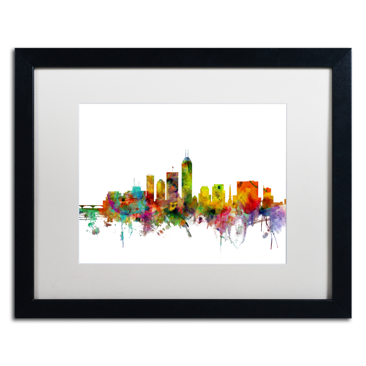 Michael Tompsett 'Indianapolis Indiana Skyline' Black Wooden Framed Art 18 X 22 Inches