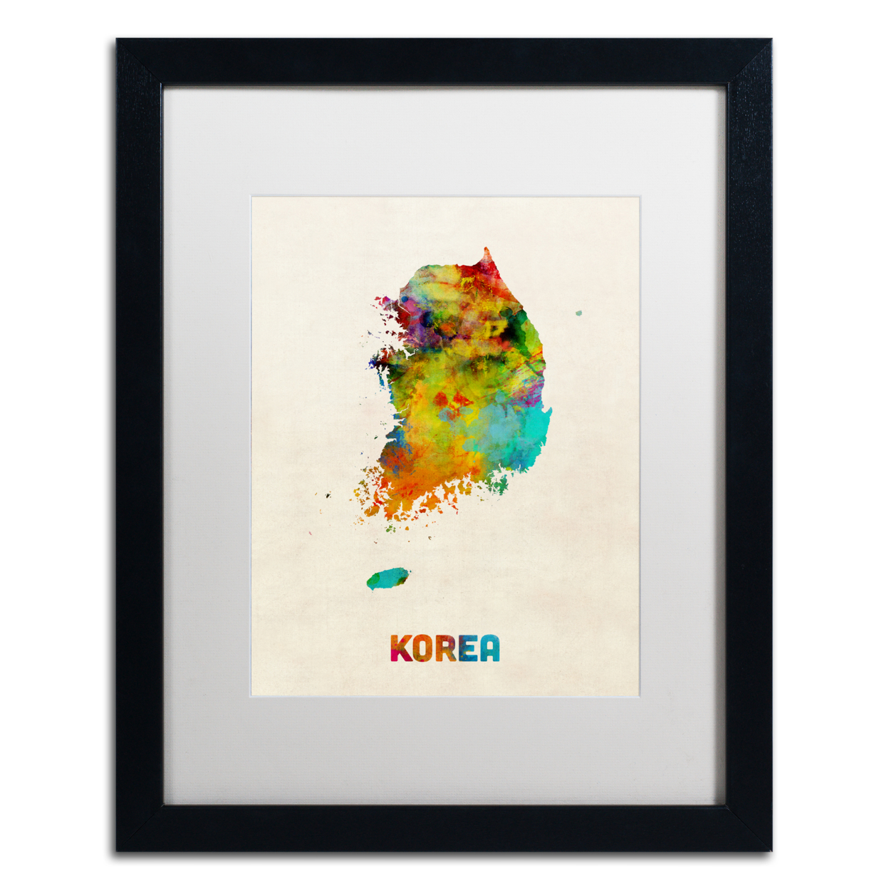 Michael Tompsett 'Korea Watercolor Map' Black Wooden Framed Art 18 X 22 Inches