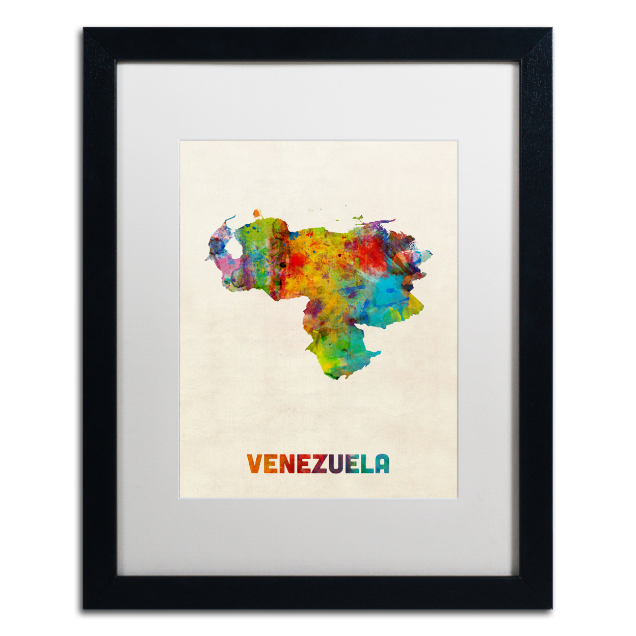 Michael Tompsett 'Venezuela Watercolor Map' Black Wooden Framed Art 18 X 22 Inches