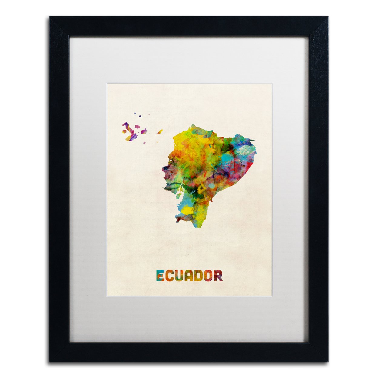 Michael Tompsett 'Ecuador Watercolor Map' Black Wooden Framed Art 18 X 22 Inches