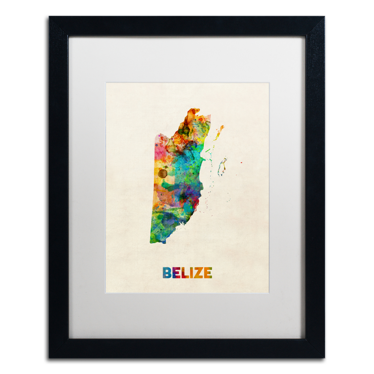 Michael Tompsett 'Belize Watercolor Map' Black Wooden Framed Art 18 X 22 Inches