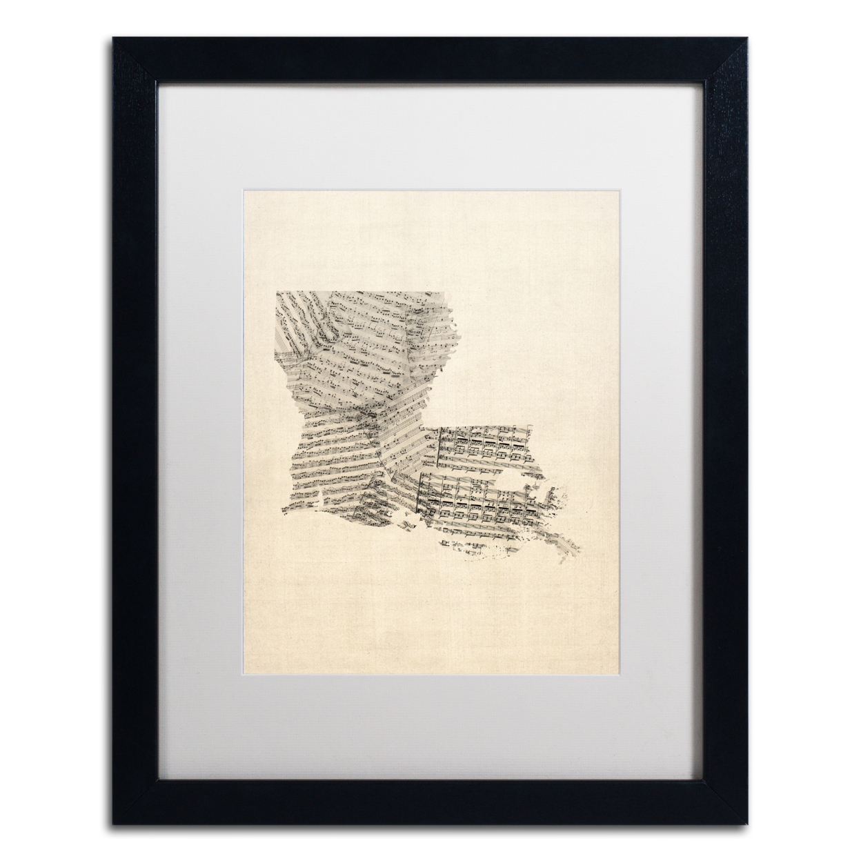 Michael Tompsett 'Old Sheet Music Map Of Louisiana' Black Wooden Framed Art 18 X 22 Inches