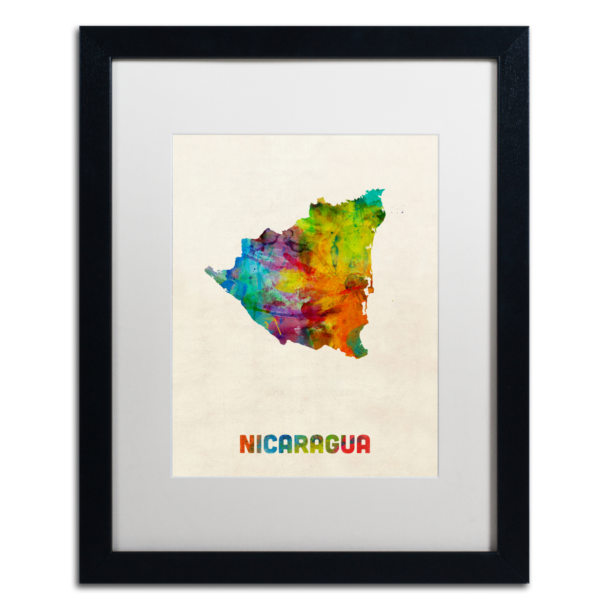Michael Tompsett 'Nicaragua Watercolor Map' Black Wooden Framed Art 18 X 22 Inches