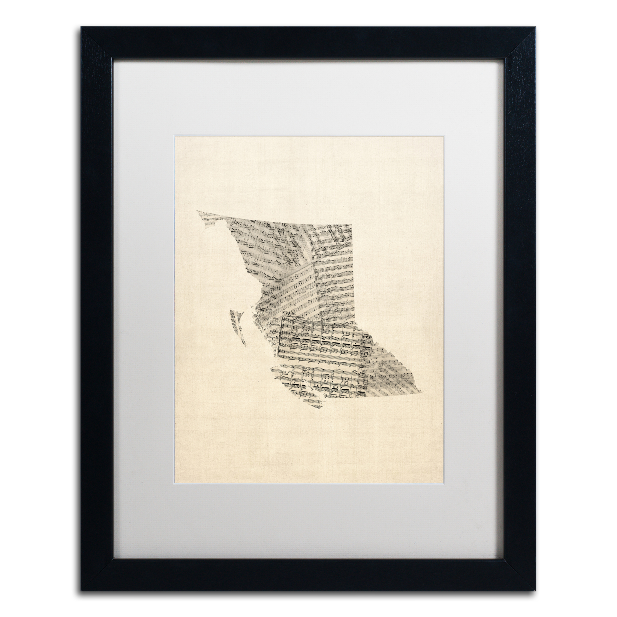 Michael Tompsett 'Sheet Music Map British Columbia' Black Wooden Framed Art 18 X 22 Inches