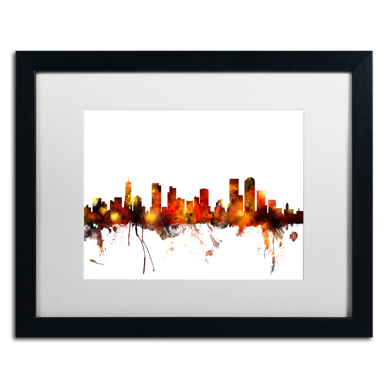 Michael Tompsett 'Denver Colorado Skyline II' Black Wooden Framed Art 18 X 22 Inches
