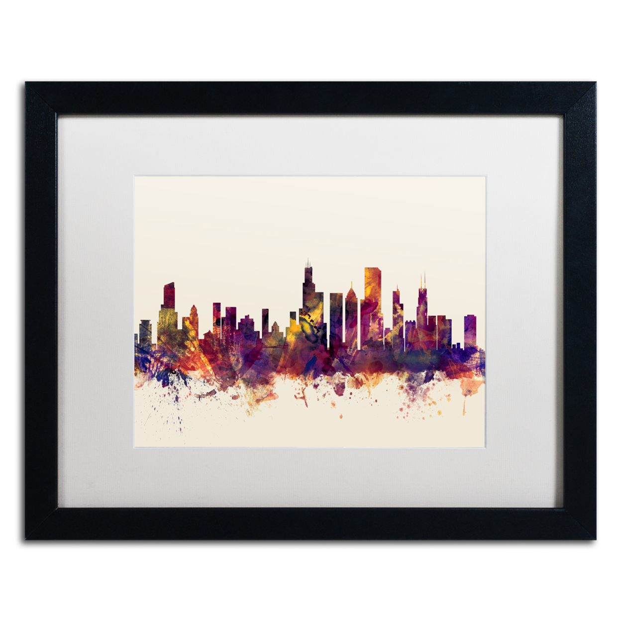 Michael Tompsett 'Chicago Illinois Skyline VII' Black Wooden Framed Art 18 X 22 Inches