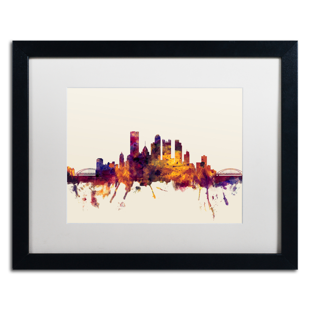 Michael Tompsett 'Pittsburgh Skyline IV' Black Wooden Framed Art 18 X 22 Inches