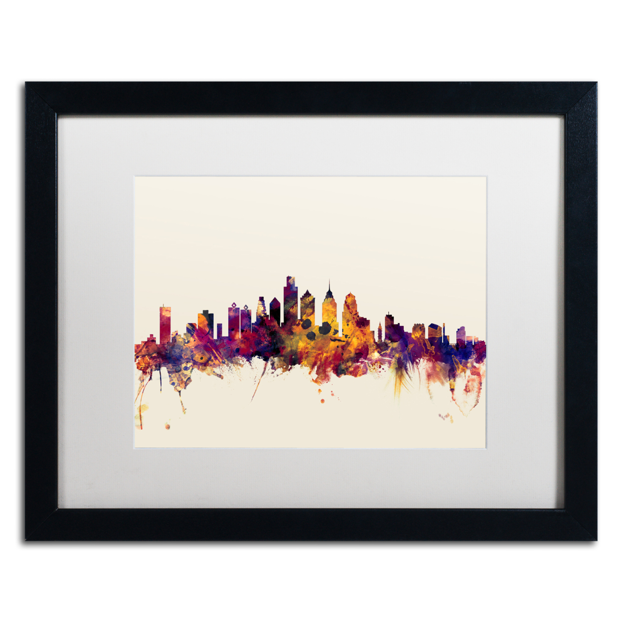 Michael Tompsett 'Philadelphia Skyline IV' Black Wooden Framed Art 18 X 22 Inches