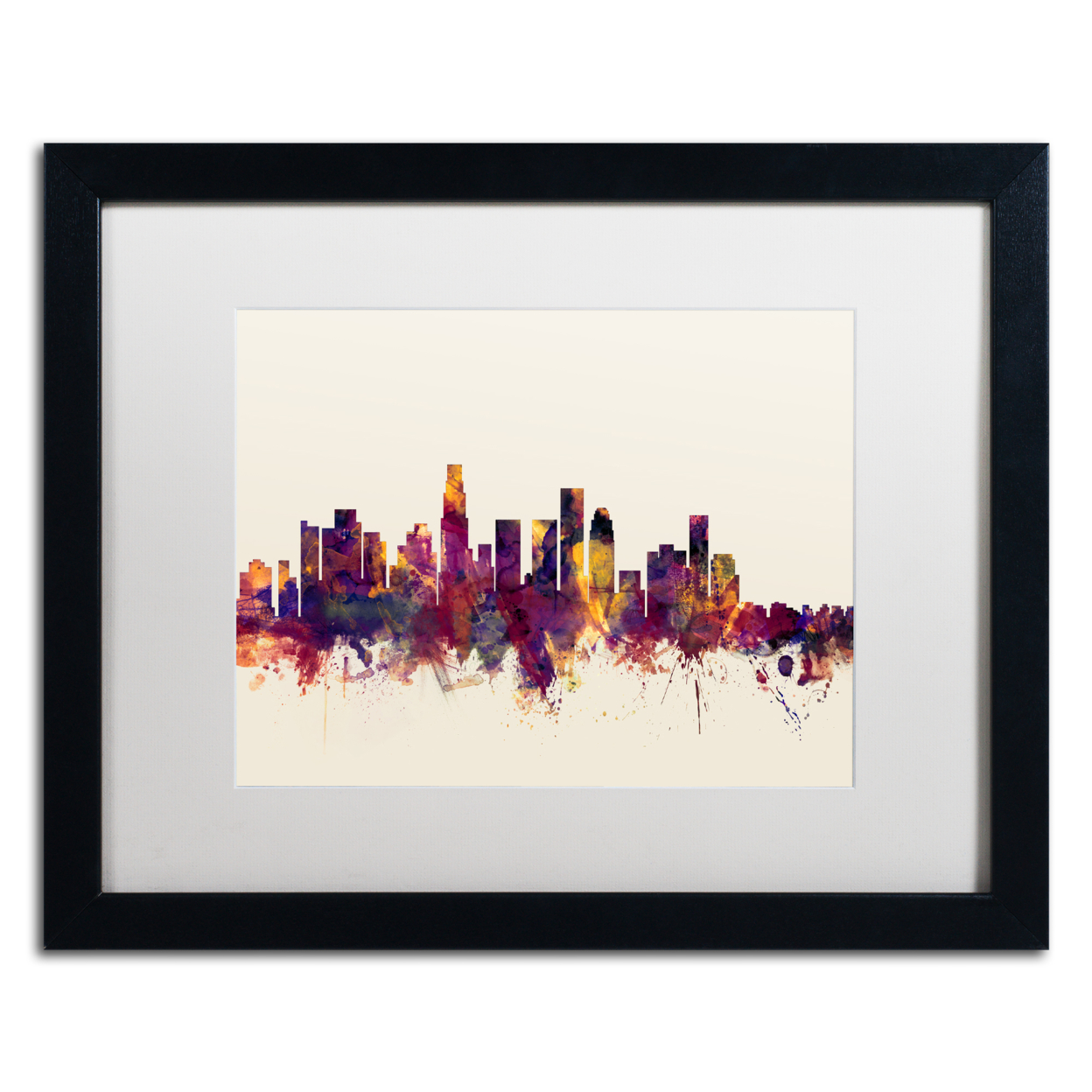 Michael Tompsett 'Los Angeles California Skyline IV' Black Wooden Framed Art 18 X 22 Inches