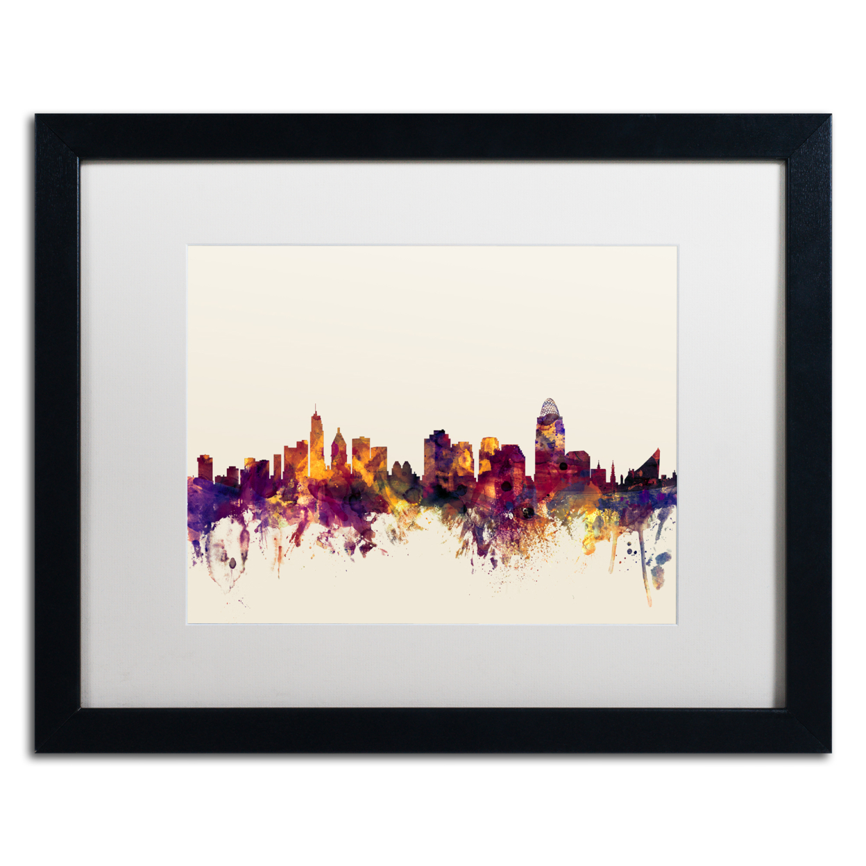 Michael Tompsett 'Cincinnati Ohio Skyline IV' Black Wooden Framed Art 18 X 22 Inches