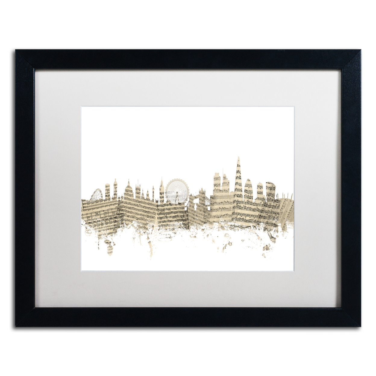 Michael Tompsett 'London Skyline Sheet Music' Black Wooden Framed Art 18 X 22 Inches