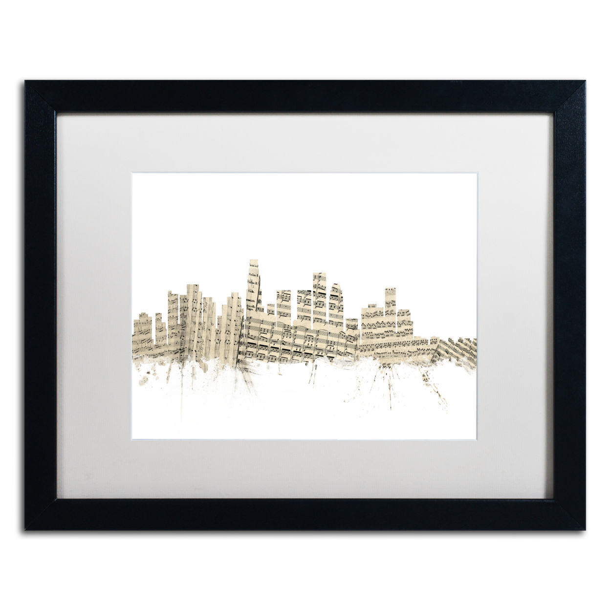 Michael Tompsett 'Los Angeles Skyline Sheet Music' Black Wooden Framed Art 18 X 22 Inches