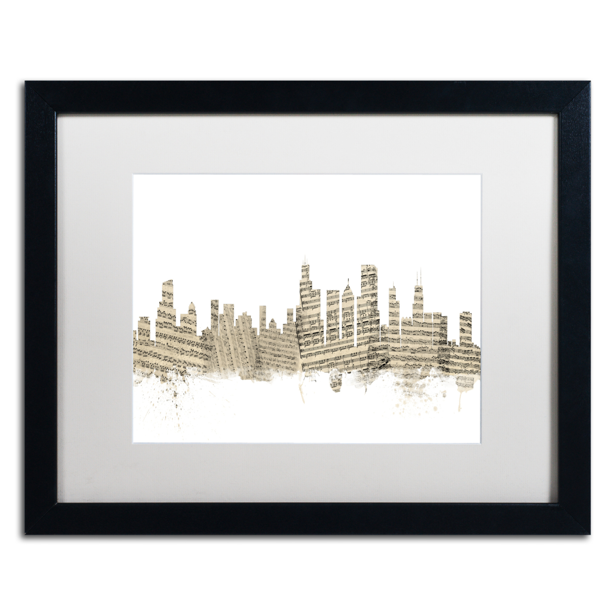 Michael Tompsett 'Chicago Skyline Sheet Music' Black Wooden Framed Art 18 X 22 Inches