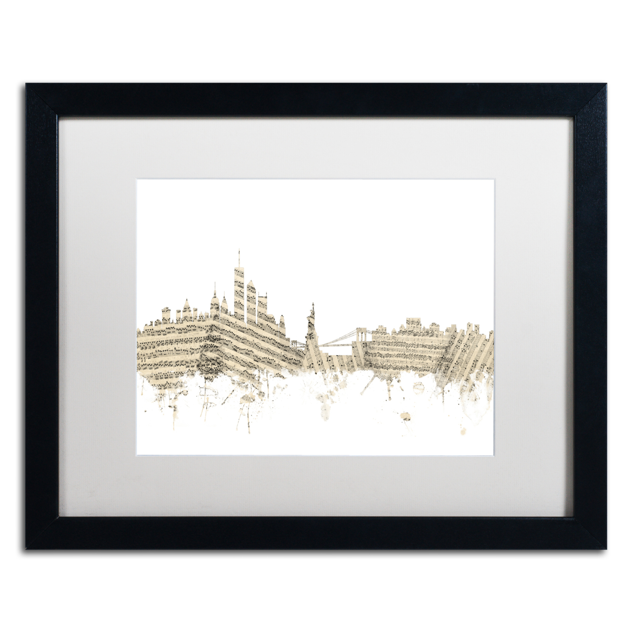 Michael Tompsett 'New York Skyline Sheet Music' Black Wooden Framed Art 18 X 22 Inches