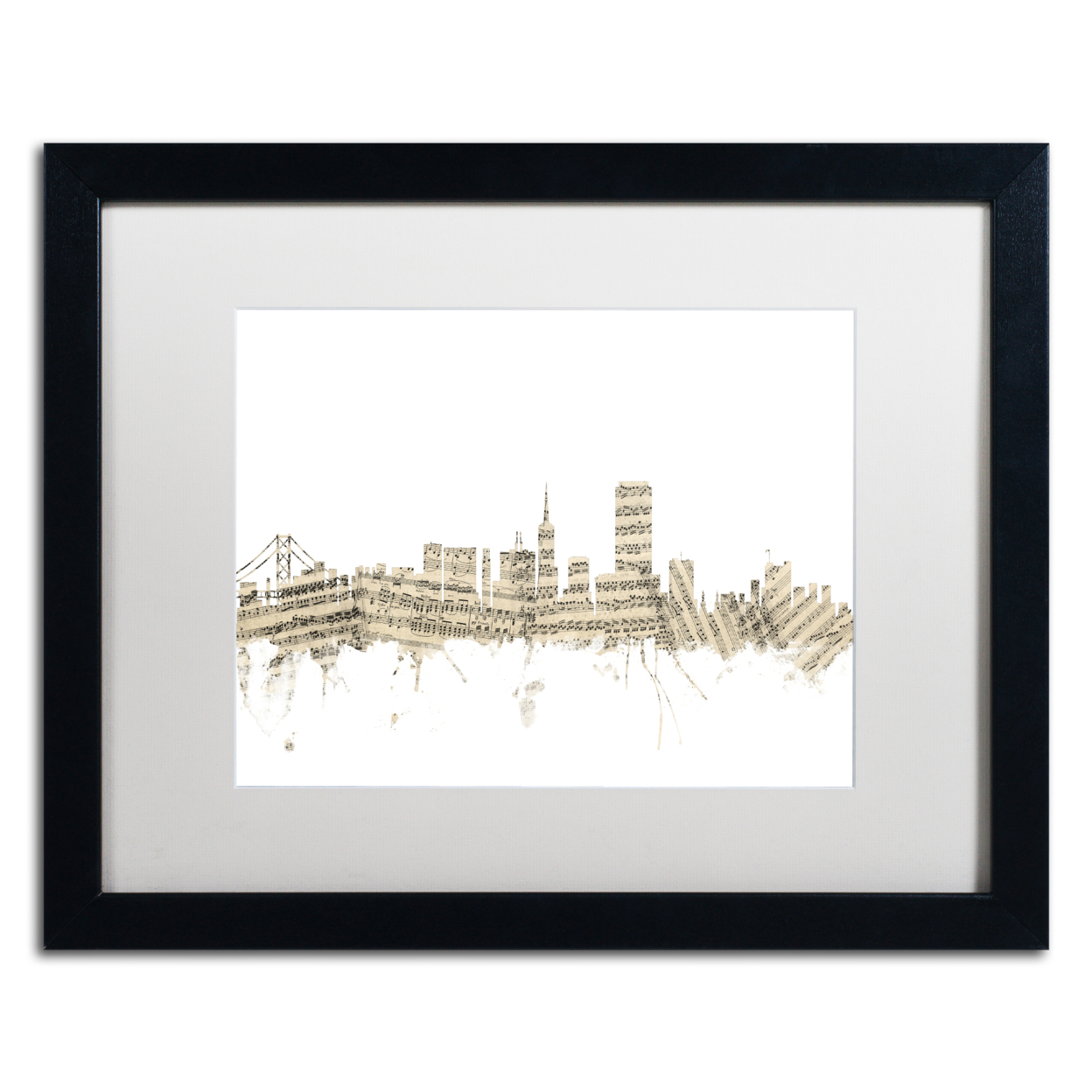 Michael Tompsett 'San Francisco Skyline Sheet Music' Black Wooden Framed Art 18 X 22 Inches