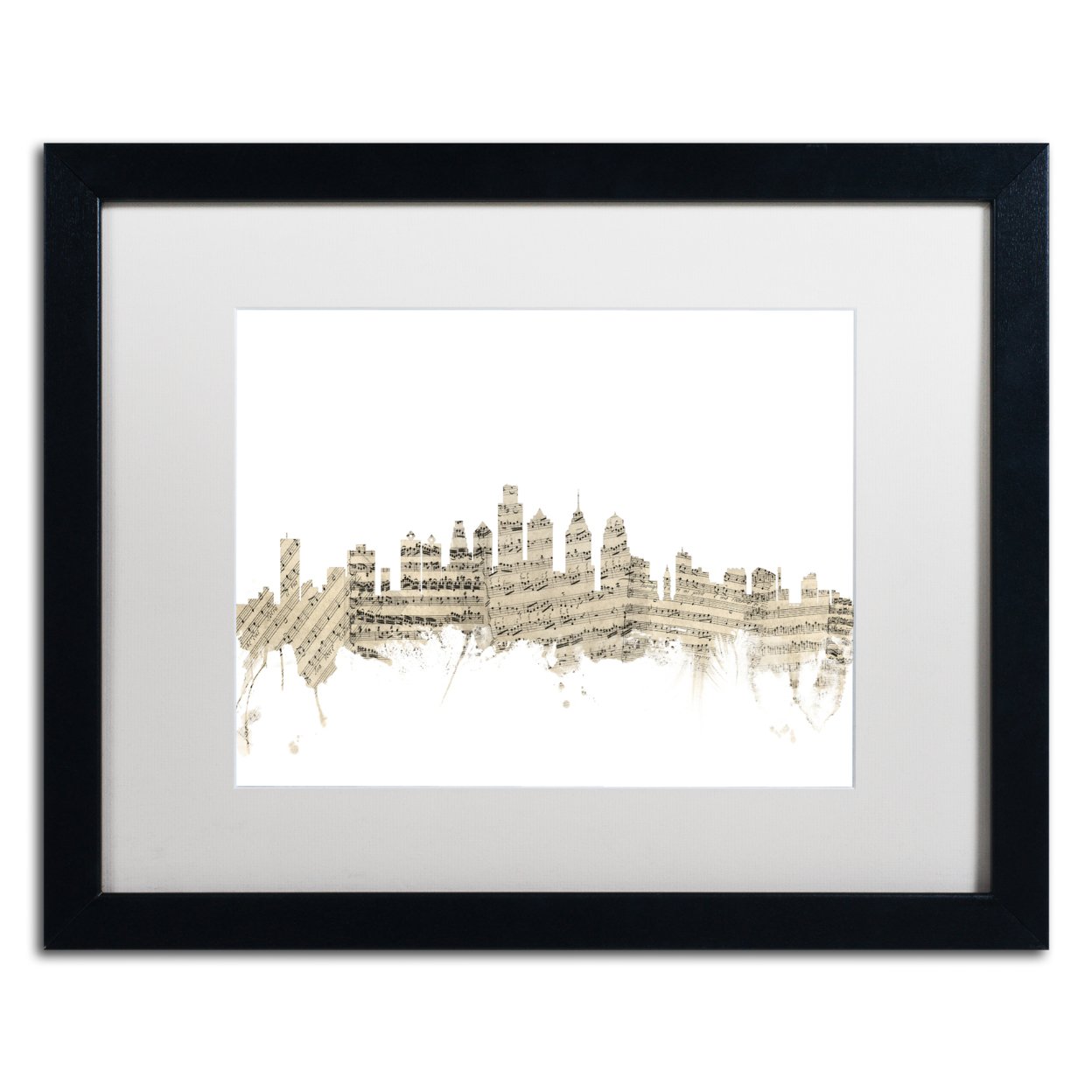 Michael Tompsett 'Philadelphia Skyline Sheet Music' Black Wooden Framed Art 18 X 22 Inches
